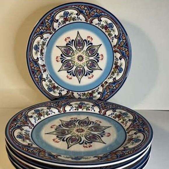 Euro Ceramica Zanzibar Vibrant 10.9" Dinner Plates, Spanish Floral design, set 2 - Picture 2 of 5